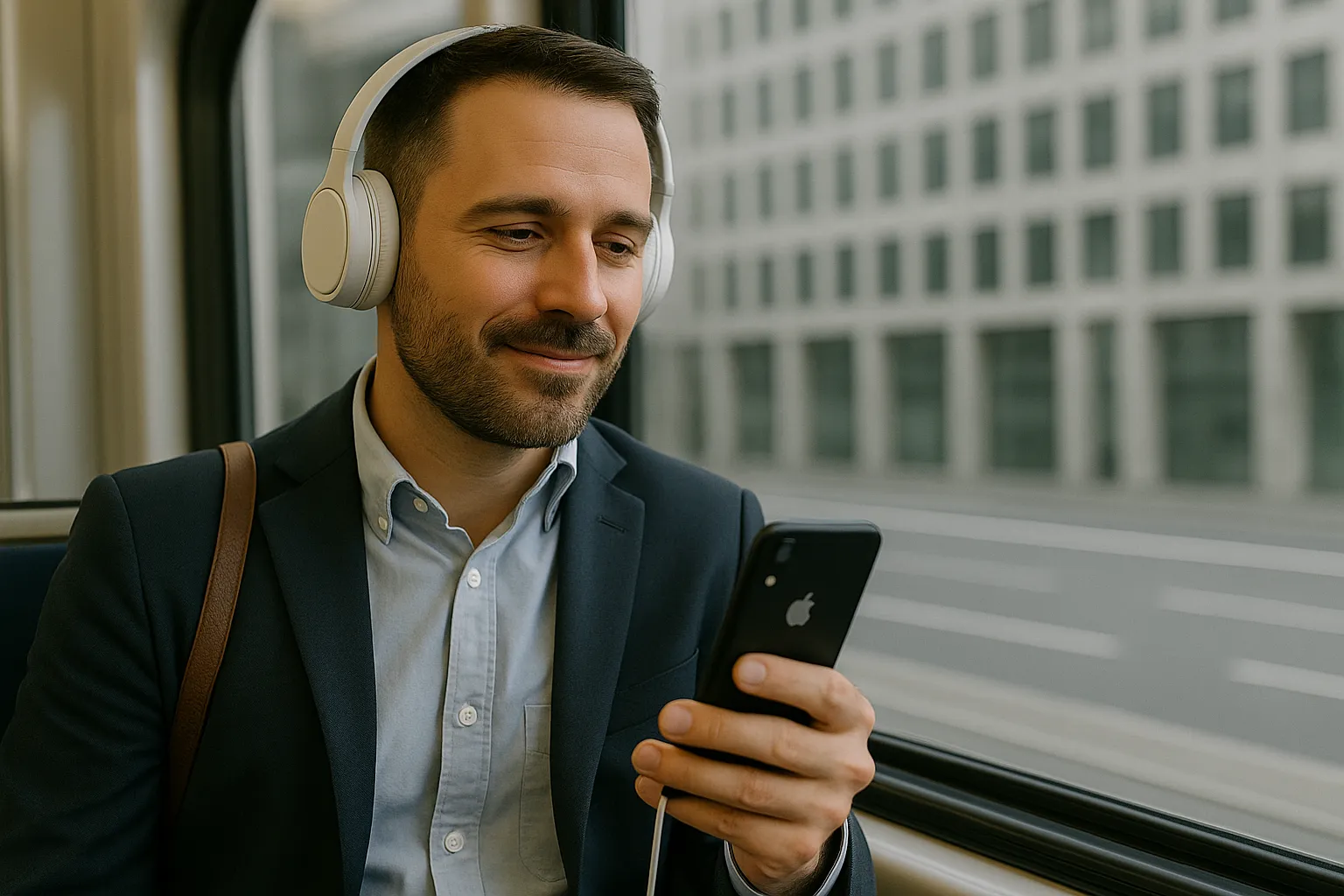 Person commuting with headphones