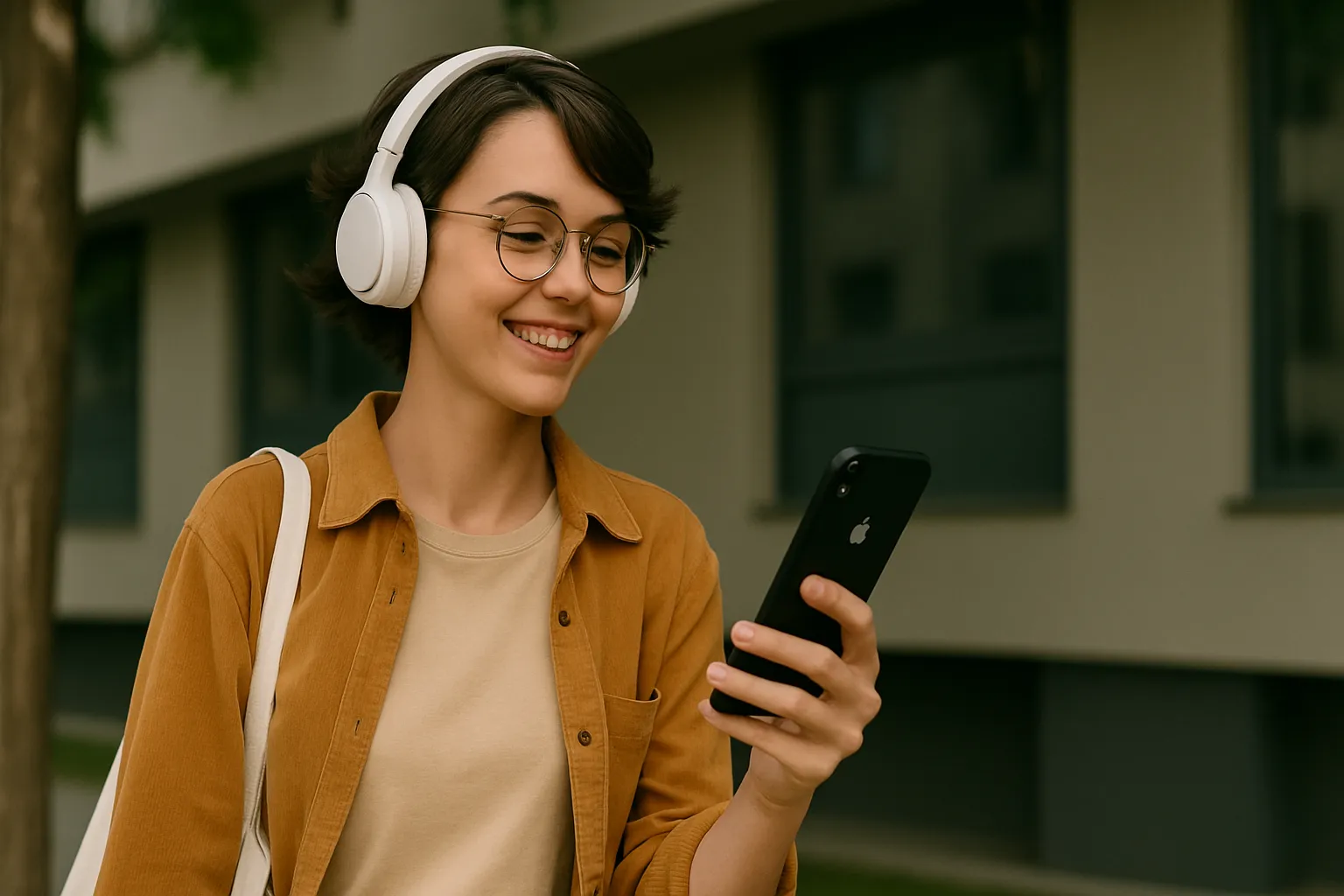 Person listening while walking